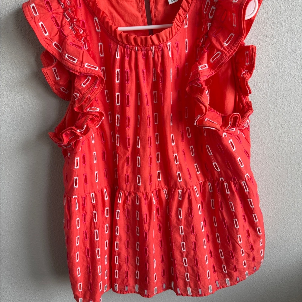 Crown & Ivy Red Geometric Ruffle Blouse